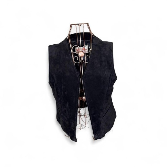 Vintage Saguaro West Trading Co Black Suede Leather Zip Vest – Made in Korea L - Picture 1 of 5